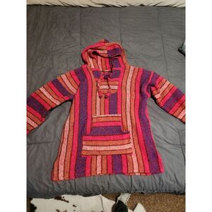 Vintage Women's‎ Drug Rug Hippie Boho Mexican Baja Hoodie Size Medium